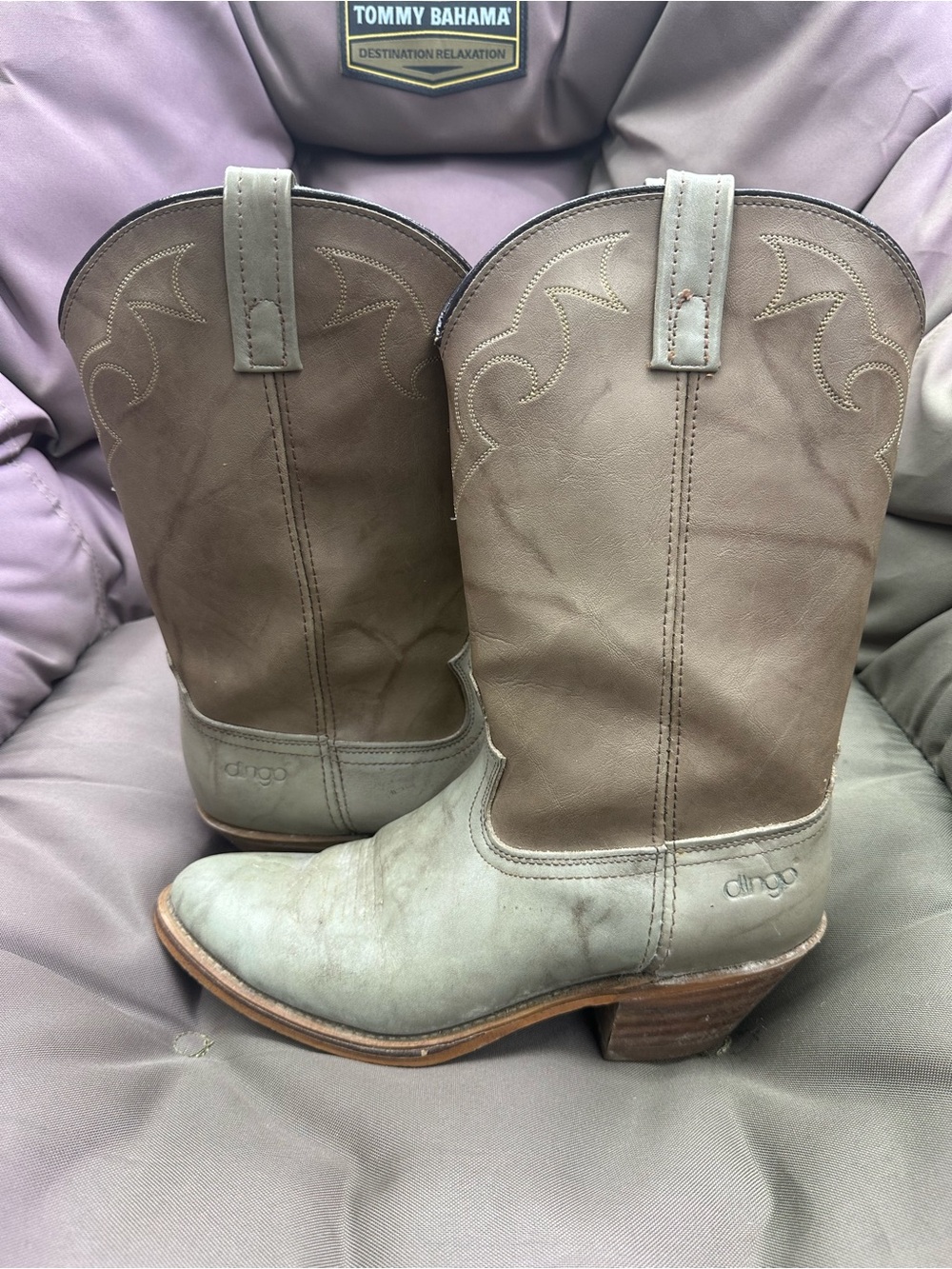 Dingo vintage two tone leather cowboy western tan grey beige size 10 d mens